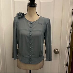Byron Lars Elegant Blue/gray Women's Top with Floral brooch Accent, S
